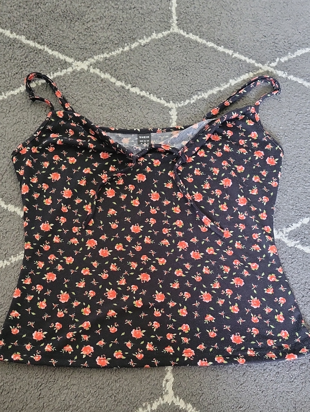 SHEIN Black Camisole with Coral Floral Print